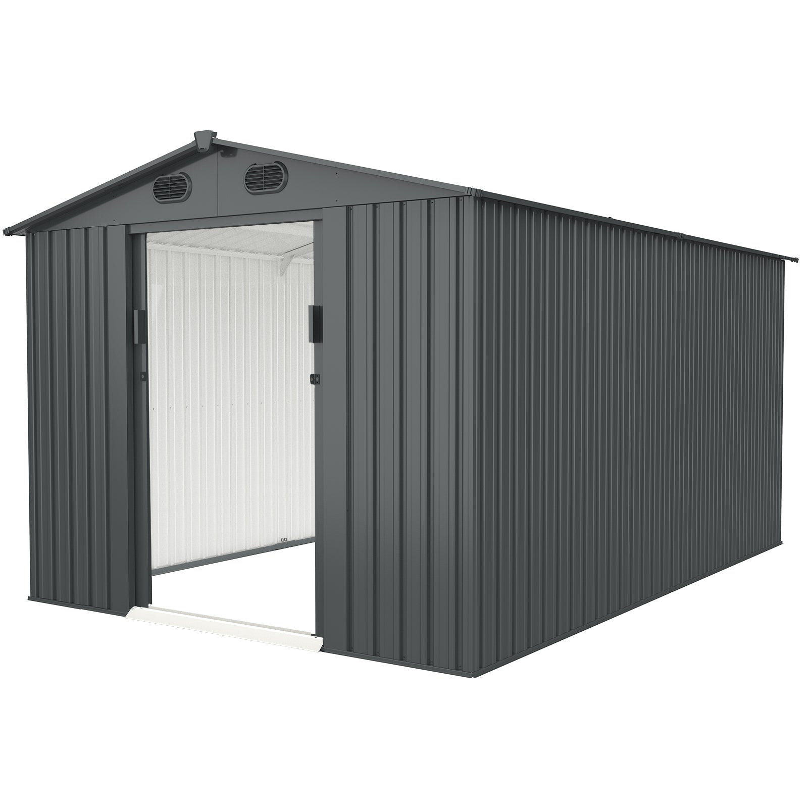 NatureVault, 8' X 12' Galvanized Steel Garden Shed with 4 Vents & Lockable Double Sliding Door, Utility Tool Shed Storage House for Backyard