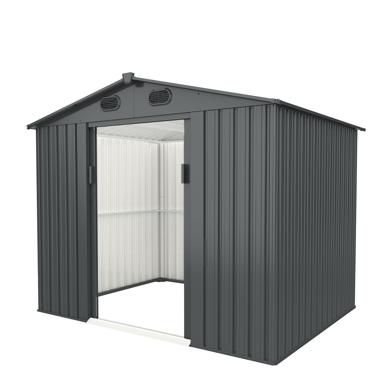 NatureVault, 8' X 6' Galvanized Steel Garden Shed with 4 Vents & Lockable Double Sliding Door, Utility Tool Shed Storage House for Backyard
