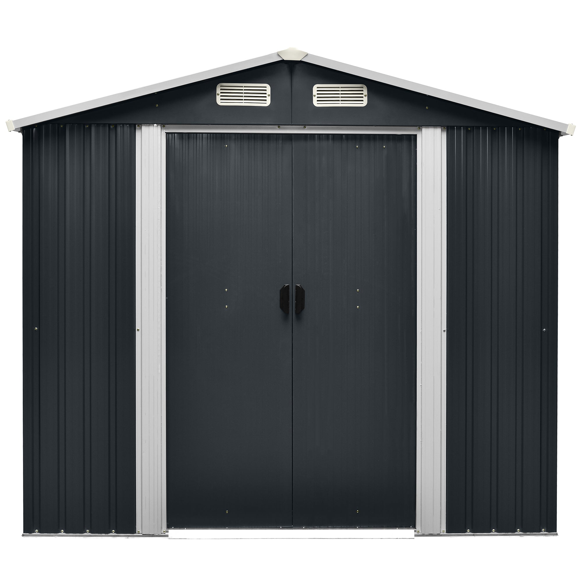 Patio Stash, 9' X 8' Galvanized Steel Garden Shed with 4 Vents & Lockable Double Sliding Door, Utility Tool Shed Storage House for Backyard, Patio, Lawn