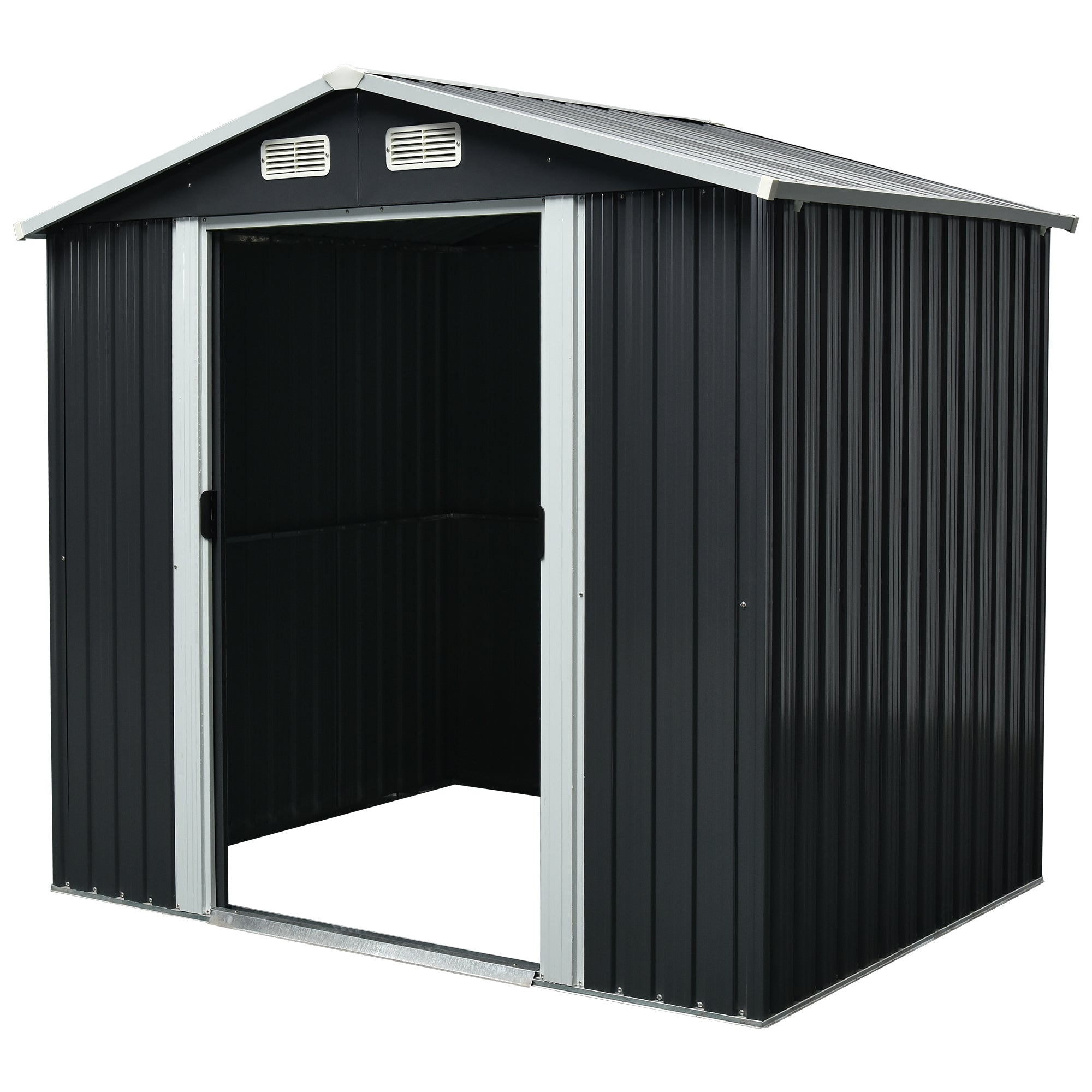 Patio Stash, 8' X 6' Galvanized Steel Garden Shed with 4 Vents & Double Lockable Sliding Door, Utility Tool Shed Storage House for Backyard, Patio, Lawn