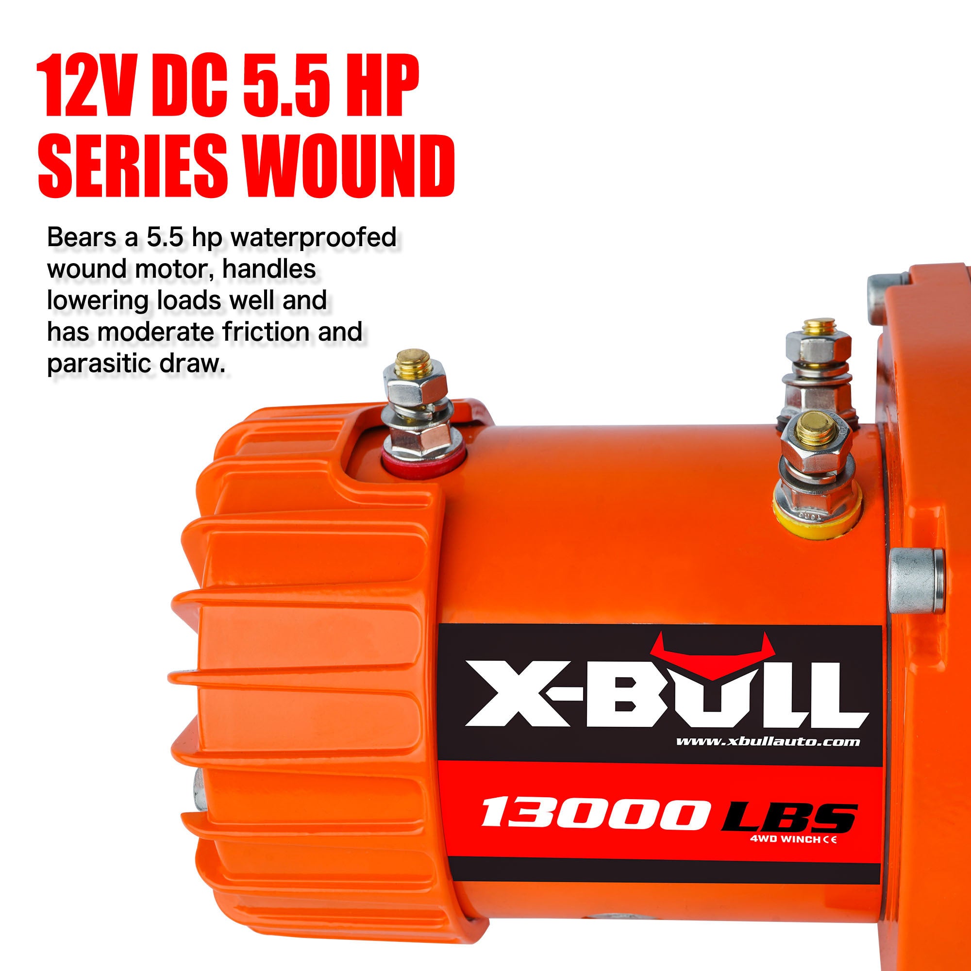 X-BULL 12V Synthetic Rope Winch-13000 lb. Load Capacity Premium Electric Winch  (orange)