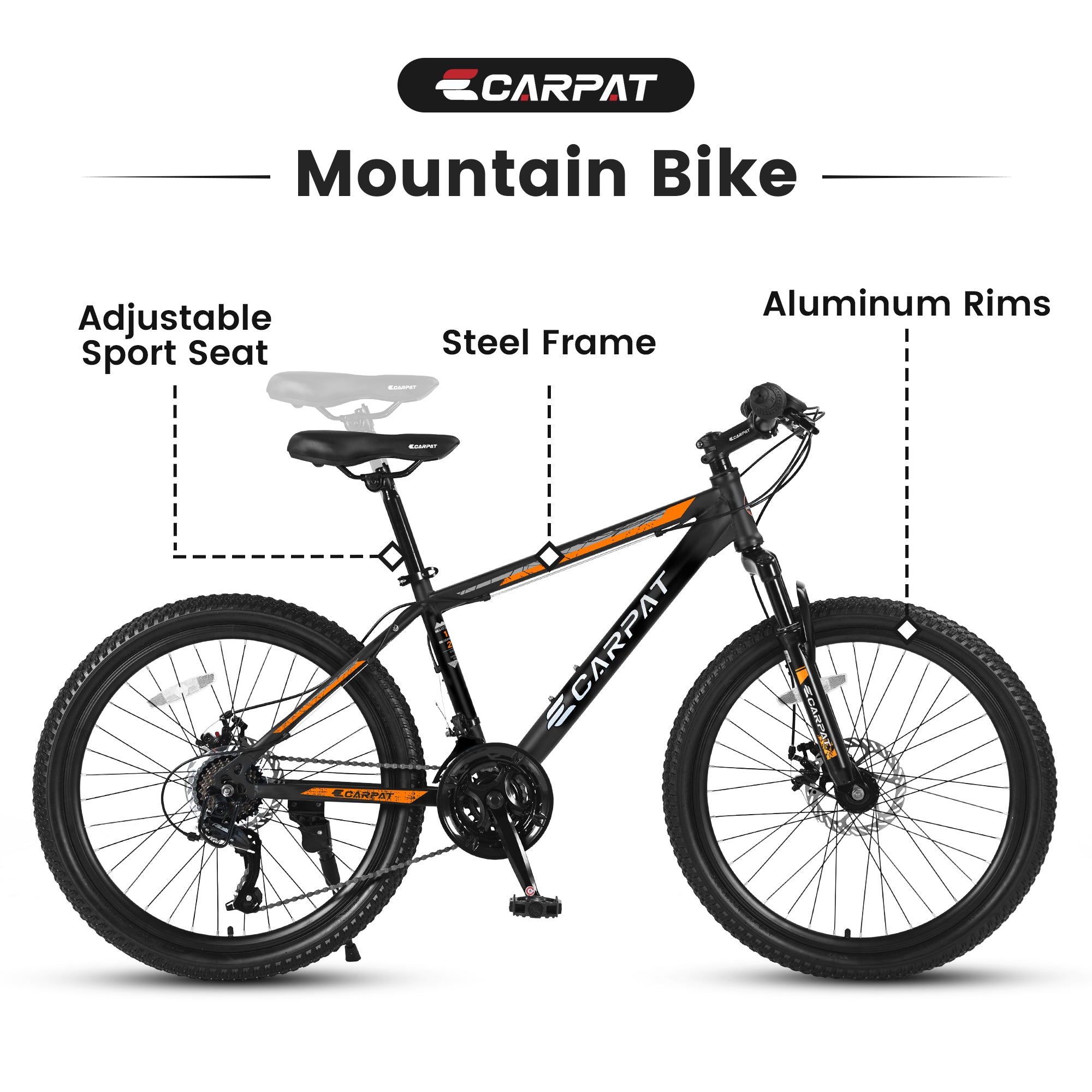 S26102 26 Inch Mountain Bike, Shimano 21 Speeds with Mechanical Disc Brakes, High-Carbon Steel Frame, Suspension MTB Bikes Mountain Bicycle for Adult & Teenagers