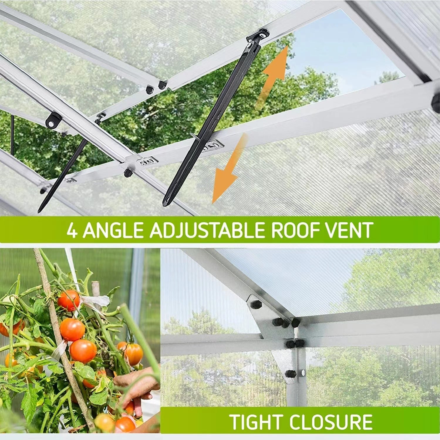 8.3' x 6.3 x 6.8' Aluminum Outdoor Greenhouse, Polycarbonate Walk-in Garden Greenhouse Kit with Adjustable Roof Vent, Rain Gutter and Sliding Door for Winter, Silver