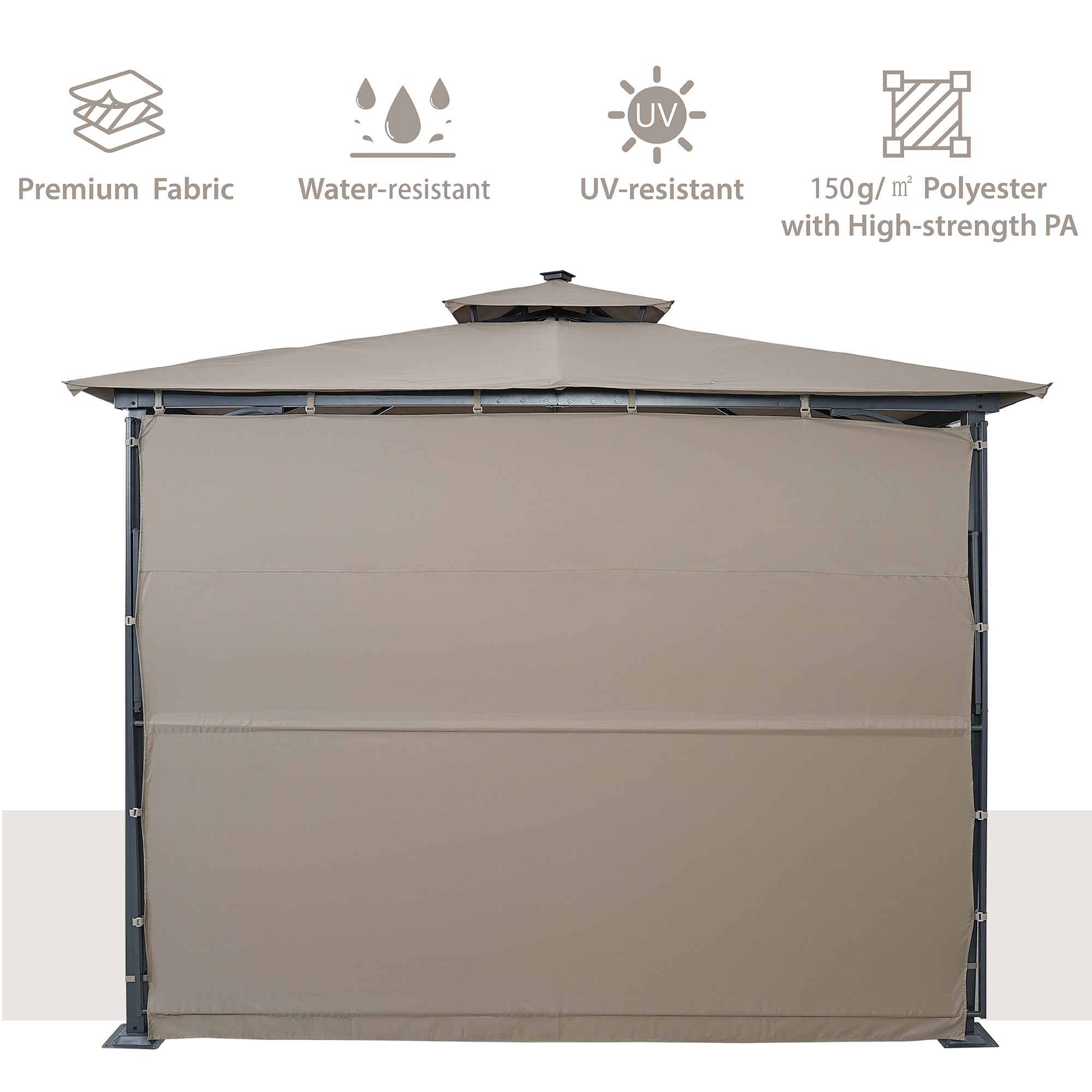 TOPMAX Patio 9.8ft.L x 9.8ft.W Gazebo with Extended Side Shed/Awning and LED Light for Backyard,Poolside, Deck, Brown