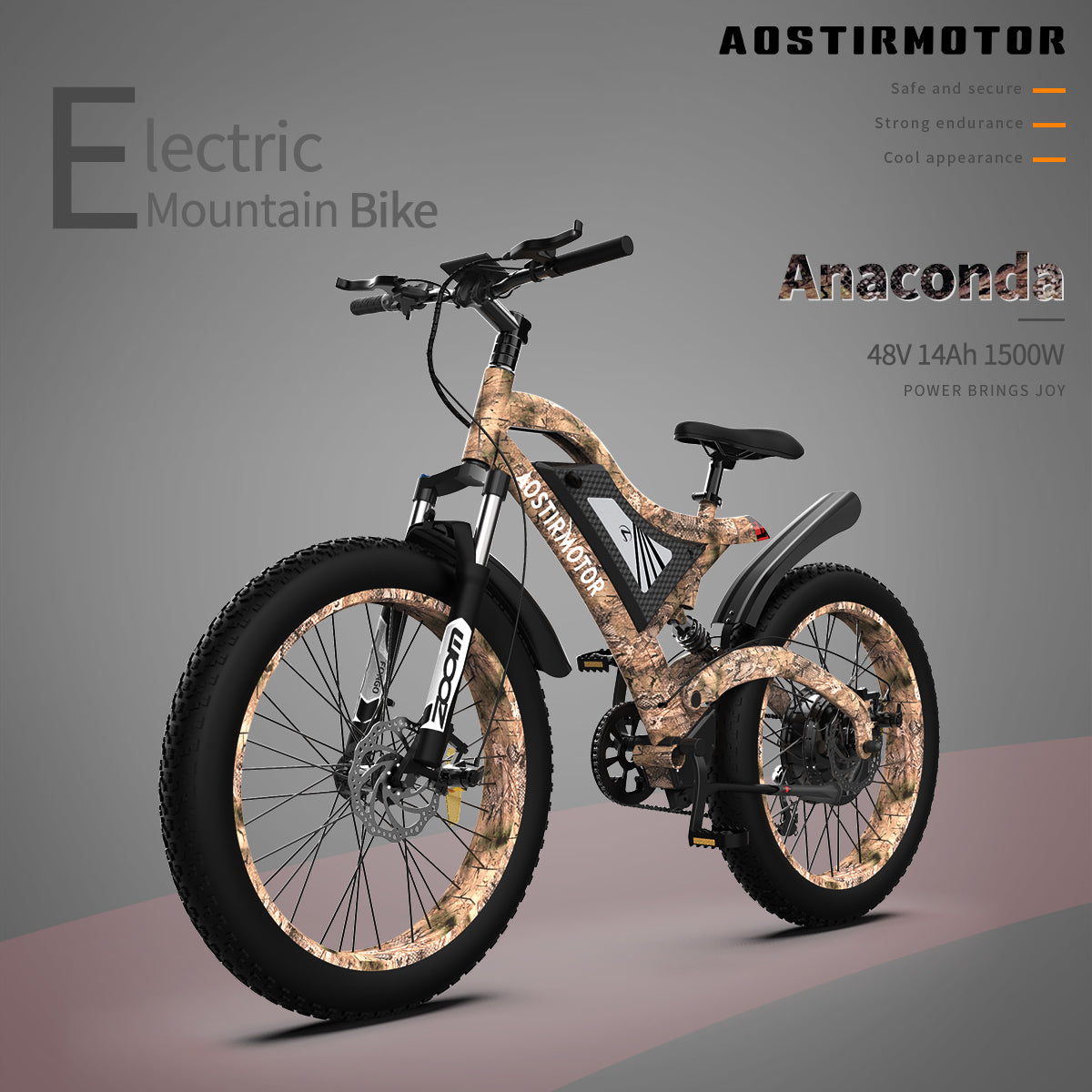 AOSTIRMOTOR S18-1500W 26" 1500W Electric Bike Fat Tire 48V 15AH Removable Lithium Battery Mountain Bicycle Shimanos Bicycle Full Suspension MTB Bikes for Adults