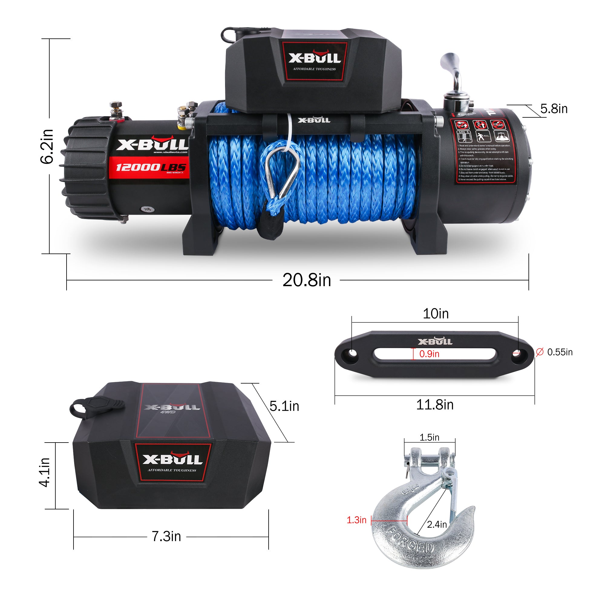 X-BULL 12000LBS SYNTHETIC ROPE WINCH. Load Capacity Electric Winch Kit,Waterproof IP67 Electric Winch with Hawse Fairlead, with Wireless Handheld Remote and Corded Control Recove